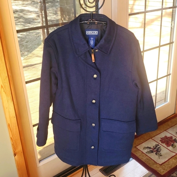 Lands' End Navy Blue Wool Lined Sz M 10-12 Warm & Long Winter Coat w Pockets - Picture 1 of 12